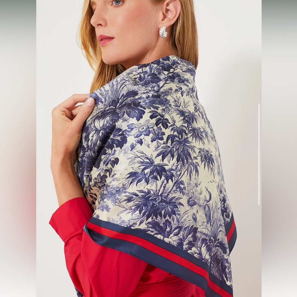 Tuckernuck Stonewash Cypress Toile Medium Silk Scarf NWT